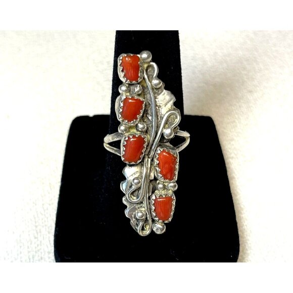 Native American Jewelry - Vtg Navajo 925 Sterling Silver Natural Branch Coral Native American Ring Sz 6.5